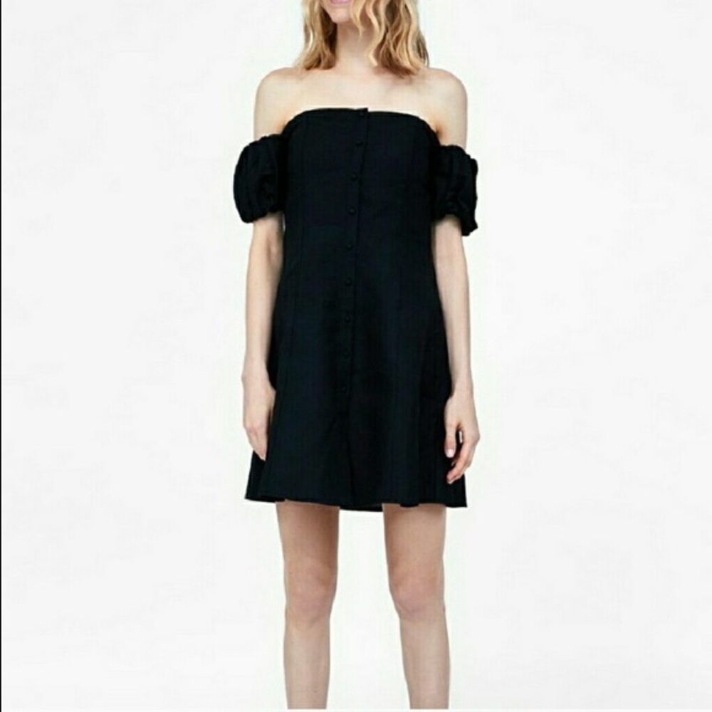 Zara Black Puff Sleeve Off The Shoulder Dress